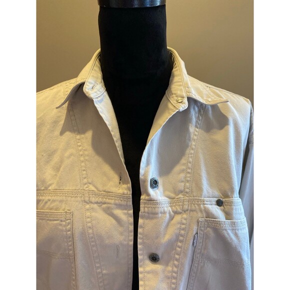 Levi Strauss Silver Womens Denim Shirt Jacket Size Medium Cream Metal Buttons - Picture 2 of 9